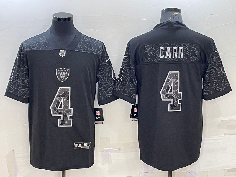 Men's Las Vegas Raiders Raiders #4 Derek Carr Black Reflective Limited Jersey
