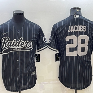 Men's Las Vegas Raiders Raiders #28 Josh Jacobs Black With Patch Baseball Jersey