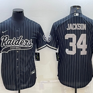 Men's Las Vegas Raiders Raiders #34 Bo Jackson Black With Patch Baseball Jersey