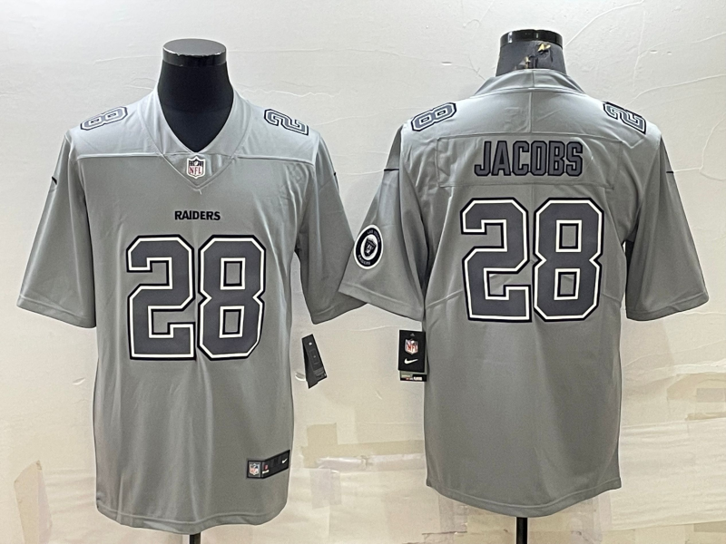 Men's Las Vegas Raiders Raiders #28 Josh Jacobs Gray Atmosphere Fashion With Patch Jersey