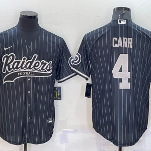 Men's Las Vegas Raiders Raiders #4 Derek Carr Black With Patch Baseball Nike Jersey