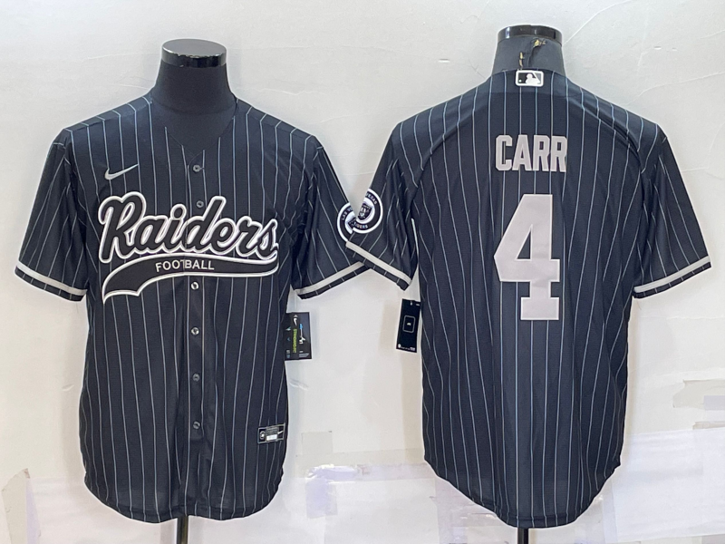 Men's Las Vegas Raiders Raiders #4 Derek Carr Black With Patch Baseball Nike Jersey