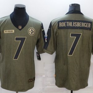 Men's Pittsburgh Steelers #7 Ben Roethlisberger 2021 Olive Salute To Service Limited Jersey