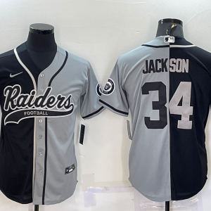 Men's Las Vegas Raiders Raiders #34 Bo Jackson Black/Grey Split With Patch Nike Jersey