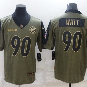Men's Pittsburgh Steelers #90 T. J. Watt 2021 Olive Salute To Service Limited Jersey