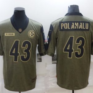 Men's Pittsburgh Steelers #43 Polamalu 2021 Olive Salute To Service Limited Jersey