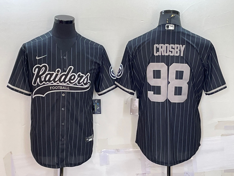 Men's Las Vegas Raiders Raiders #98 Maxx Crosby Black With Patch Baseball Nike Jersey