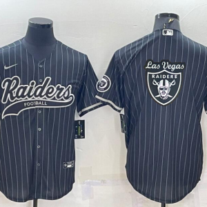 Men's Las Vegas Raiders Raiders Black/White Strips Team Big Logo With Patch Baseball Nike Jersey