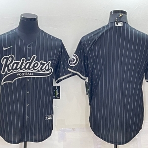 Men's Las Vegas Raiders Raiders Blank Black/White Strips Baseball Jersey