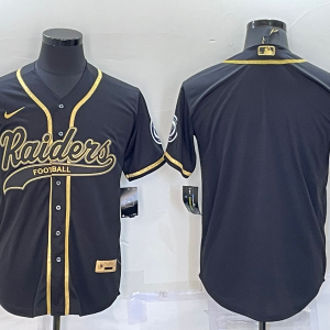 Men's Las Vegas Raiders Raiders Blank Black Gold With Patch Baseball Jersey