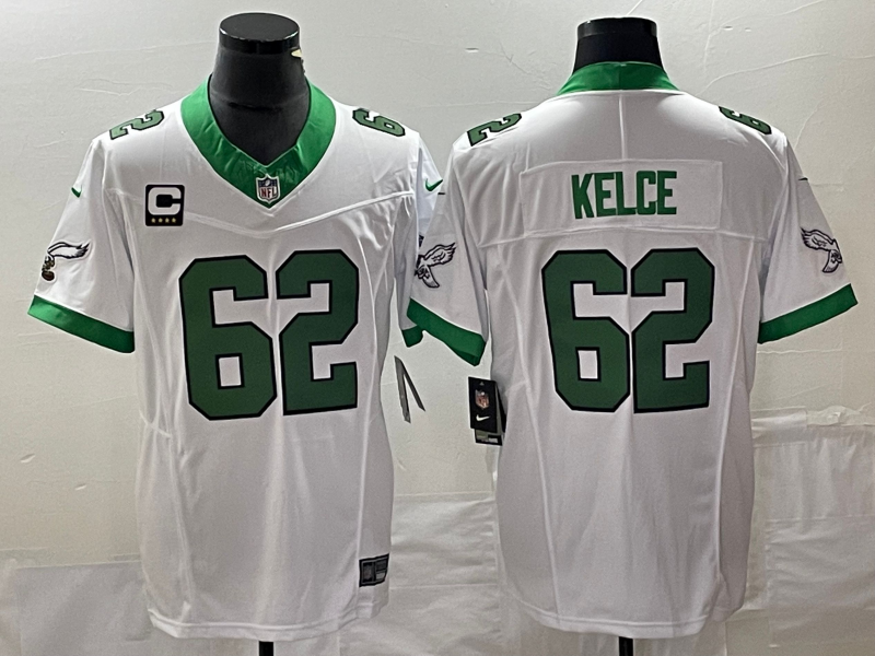 Men's Philadelphia Eagles #62 Jason Kelce White 2023 F.U.S.E. Vapor Limited With C Patch Jersey