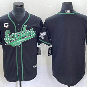 Men's Philadelphia Eagles Blank Black With C Patch Cool Base Stitched Baseball Jersey