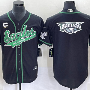 Men's Philadelphia Eagles Black With C Patch Team Big Logo Cool Base Stitched Baseball Jersey
