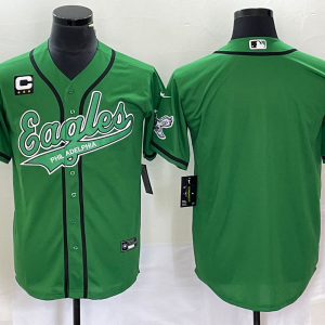 Men's Philadelphia Eagles Blank Green With C Patch Cool Base Stitched Baseball Jersey