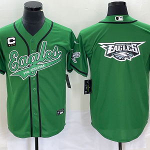 Men's Philadelphia Eagles Green With C Patch Team Big Logo Cool Base Stitched Baseball Jersey
