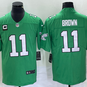 Men's Philadelphia Eagles #11 A. J. Brown Green Vapor Limited With C Patch Jersey