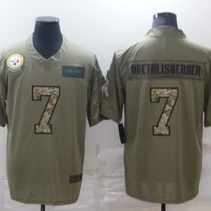 Men's Pittsburgh Steelers #7 Ben Roethlisberger 2019 Olive/Camo Salute To Service Limited Jersey