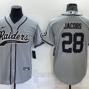 Men's Las Vegas Raiders Raiders #28 Josh Jacobs Grey Baseball Jersey