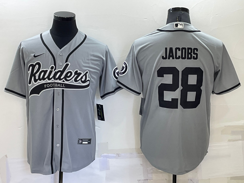 Men's Las Vegas Raiders Raiders #28 Josh Jacobs Grey Baseball Jersey