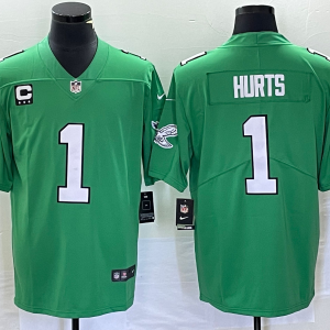 Men's Philadelphia Eagles #1 Jalen Hurts Green Vapor Limited With C Patch Jersey