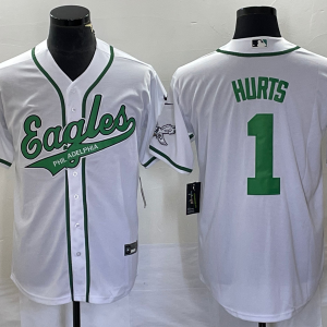 Men's Philadelphia Eagles #1 Jalen Hurts White Cool Base Stitched Baseball Jersey