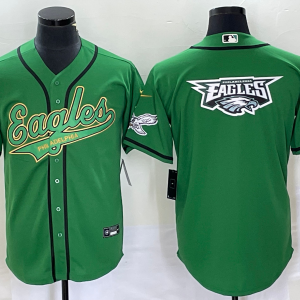 Men's Philadelphia Eagles Green Team Big Logo Stitched Baseball Jersey