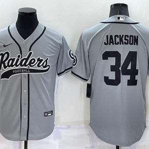 Men's Las Vegas Raiders Raiders #34 Bo Jackson Grey Baseball Jersey