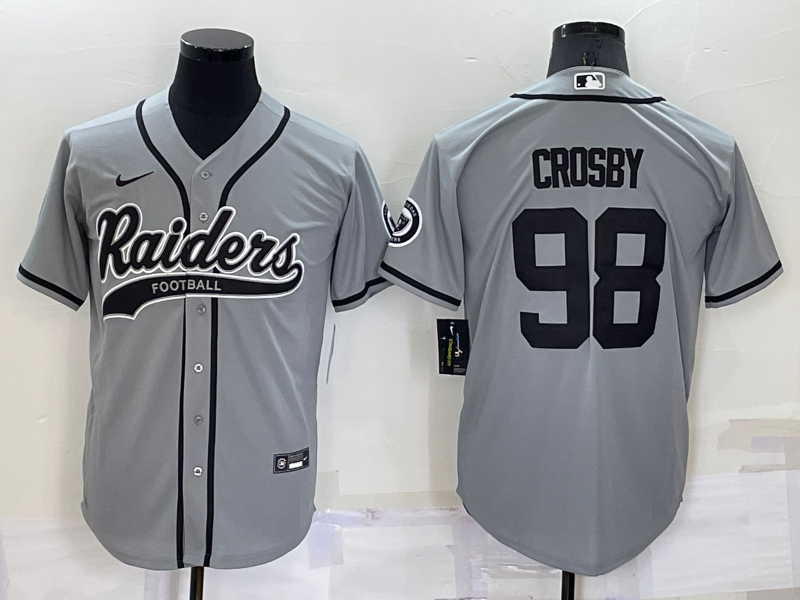 Men's Las Vegas Raiders Raiders #98 Maxx Crosby Grey Baseball Jersey