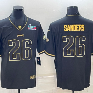 Men's Philadelphia Eagles #26 Miles Sanders Black Golden Super Bowl LVII Patch Edition Limited Jersey