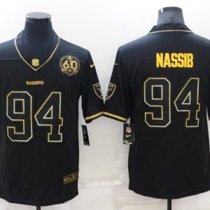 Men's Las Vegas Raiders Raiders #94 Carl Nassib Black/Gold With 60th Anniversary Patch Vapor Limited Jersey