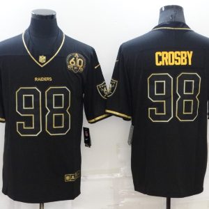 Men's Las Vegas Raiders Raiders #98 Maxx Crosby Black/Gold With 60th Anniversary Patch Vapor Limited Jersey