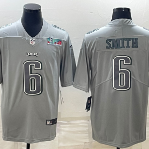 Men's Philadelphia Eagles #6 DeVonta Smith Gray Super Bowl LVII Patch Atmosphere Fashion Limited Jersey