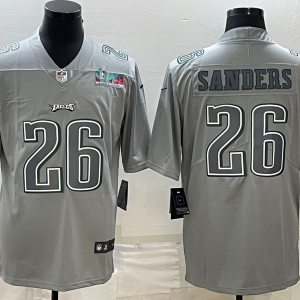 Men's Philadelphia Eagles #26 Miles Sanders Gray Super Bowl LVII Patch Atmosphere Fashion Limited Jersey