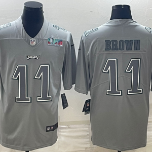 Men's Philadelphia Eagles #11 A.J. Brown Gray Super Bowl LVII Patch Atmosphere Fashion Limited Jersey