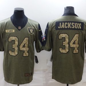 Men's Las Vegas Raiders Raiders #34 Bo Jackson 2021 Olive Camo Salute To Service Limited Jersey