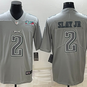 Men's Philadelphia Eagles #2 Darius Slay JR Gray Super Bowl LVII Patch Atmosphere Fashion Limited Jersey