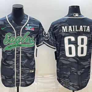 Men's Philadelphia Eagles #68 Jordan Mailata Gray Camo With Super Bowl LVII Patch Limited Jersey