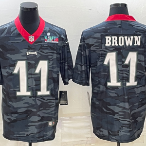Men's Philadelphia Eagles #11 A. J. Brown Camo Super Bowl LVII Patch Limited Jersey