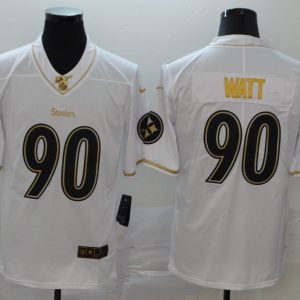 Men'sittsburgh Steelers #90 T. J. Watt White 2019 100th Season Golden Edition Limited Jersey