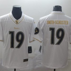 Men's Pittsburgh Steelers #19 JuJu Smith-Schuster White 2019 100th Season Golden Edition Limited Jersey