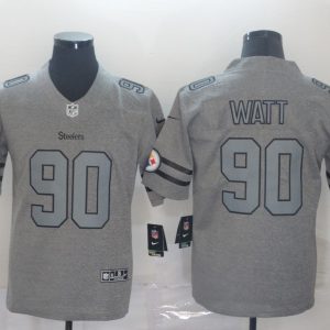 Men's Pittsburgh Steelers #90 T. J. Watt 2019 Gray Gridiron Team Logo Limited Jersey