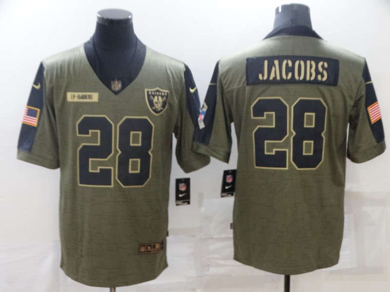 Men's Las Vegas Raiders Raiders #28 Josh Jacobs 2021 Olive Salute To Service Limited Jersey