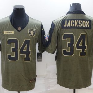 Men's Las Vegas Raiders Raiders #34 Bo Jackson 2021 Olive Salute To Service Limited Jersey