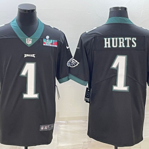 Men's Philadelphia Eagles #1 Jalen Hurts Black Super Bowl LVII Patch Vapor Untouchable Limited Jersey