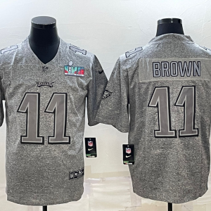 Men's Philadelphia Eagles #11 A. J. Brown Gray Super Bowl LVII Patch Limited Jersey