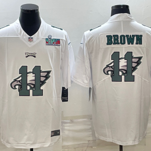 Men's Philadelphia Eagles #11 A. J. Brown Super Bowl LVII Patch White Shadow Logo Limited Jersey