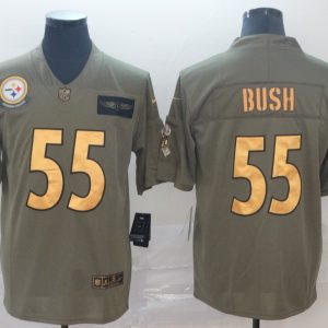 Men's Pittsburgh Steelers #55 Devin Bush 2019 Olive/Gold Salute To Service Limited Jersey