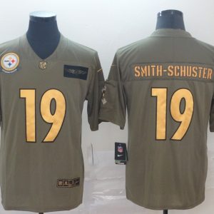 Men's Pittsburgh Steelers #19 JuJu Smith-Schuster 2019 Olive/Gold Salute To Service Limited Jersey
