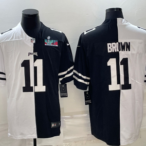 Men's Philadelphia Eagles #11 A.J. Brown Black & White Split Super Bowl LVII Patch Limited Jersey