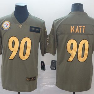 Men's Pittsburgh Steelers #90 T. J. Watt 2019 Olive/Gold Salute To Service Limited Jersey